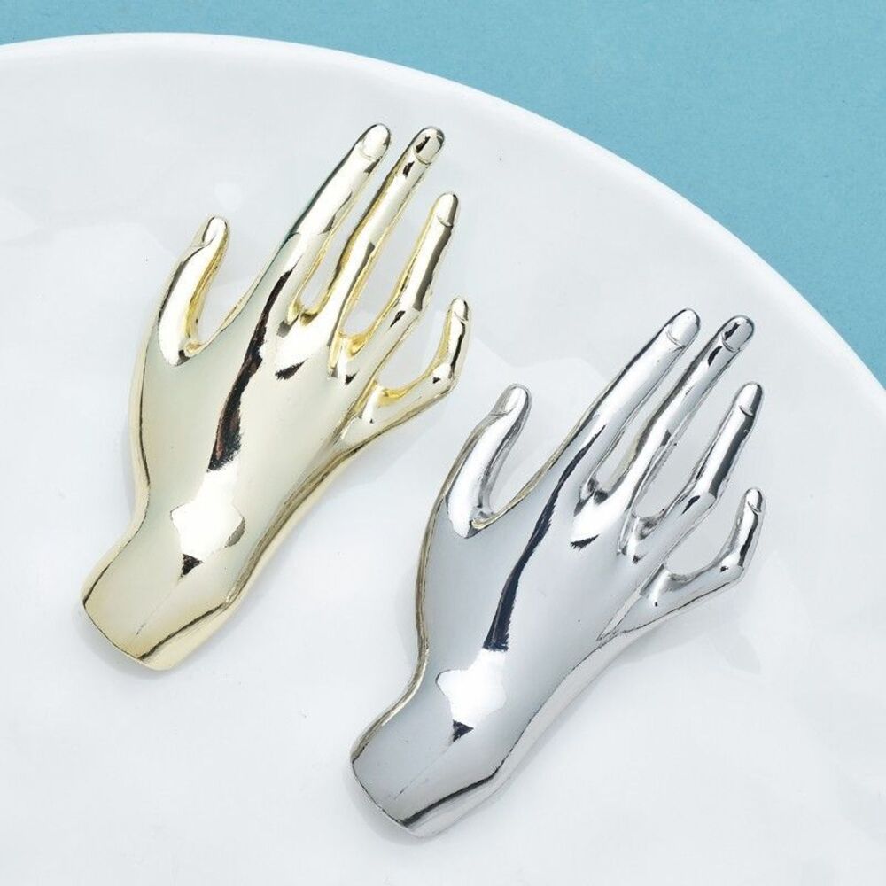 Realistic Hand Brooch 2-Pack Gold & Silver Tone Pin Set Modern Gesture Jewelry